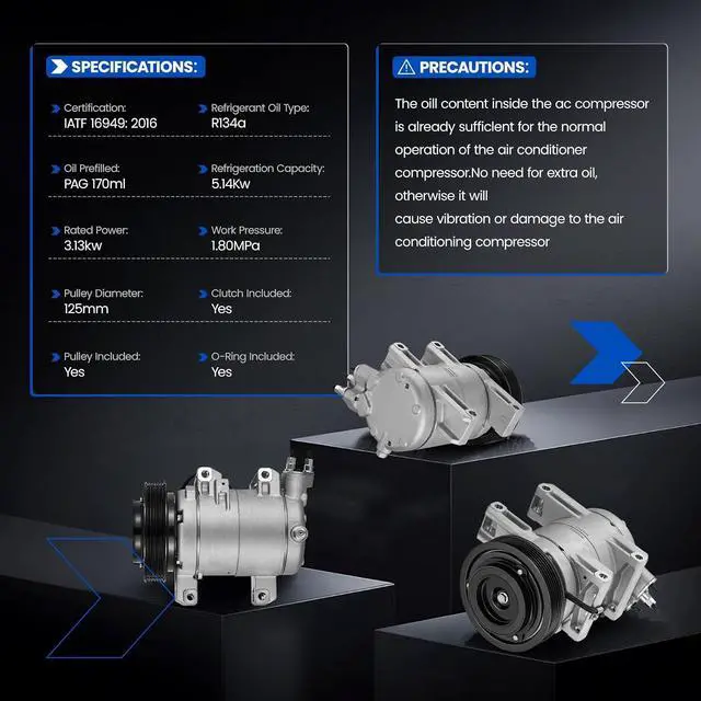 Alt view image 3 of 7 - 98490 Air Conditioning AC Compressor with Clutch Compatible with Nissan Rogue Select 2014-2015 L4 2.5L GAS, Compatible with Nissan Rogue 2008-2013 L4 2.5L GAS, Sport Utility