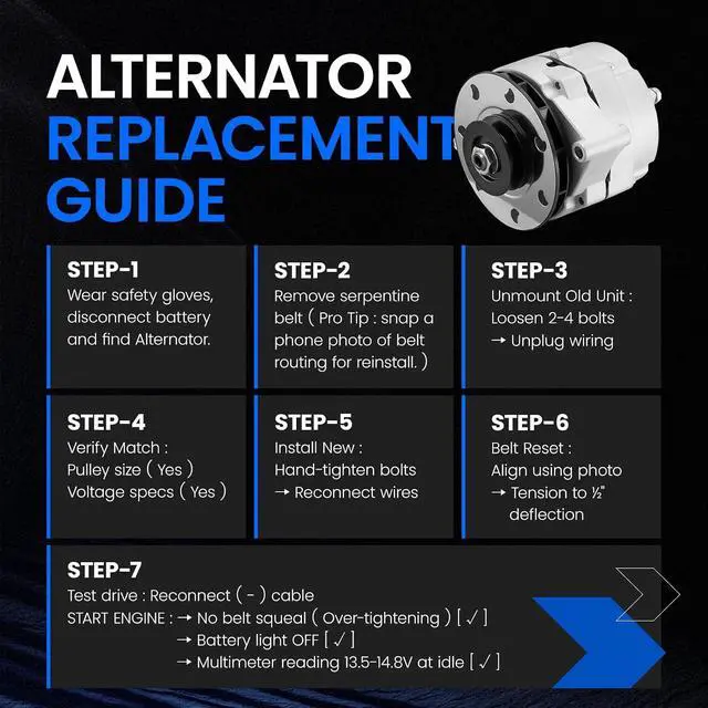 Alt view image 5 of 7 - 7272-12 12SI One-Wire Alternator Compatible with Chevrolet,Compatible with GMC, 12V 140A,C/K/R/V Series, Suburban, Blazer, G10 G20 G30 CW Rotation, 7273-12, 7294-12, 0463060, 10463397,1100269