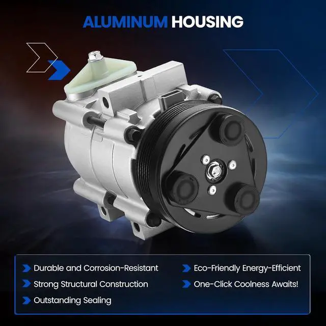 Alt view image 3 of 7 - 57129 Air Conditioning AC Compressor with Clutch | Compatible with Ford Excursion F-150 Mustang F-250 Super Duty, for Lincoln Town Car, for Mercury Cougar Grand Marquis
