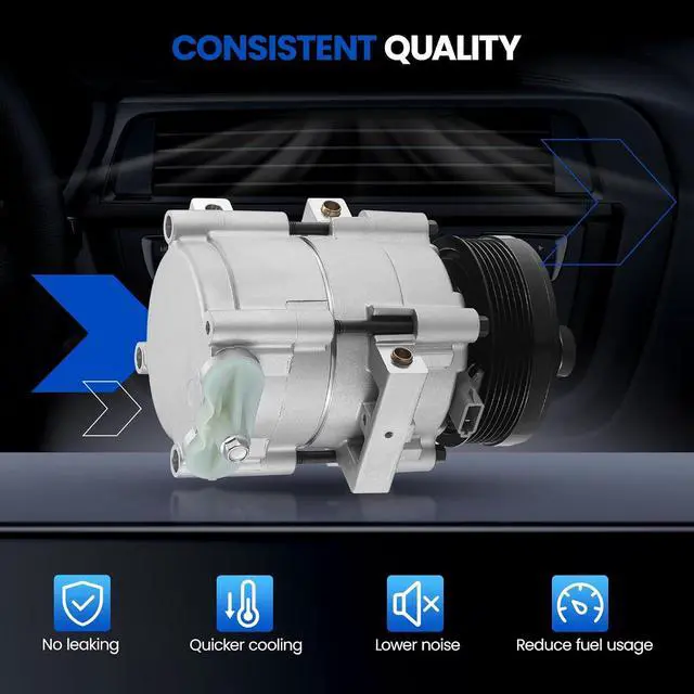 Alt view image 4 of 7 - 57129 Air Conditioning AC Compressor with Clutch | Compatible with Ford Excursion F-150 Mustang F-250 Super Duty, for Lincoln Town Car, for Mercury Cougar Grand Marquis