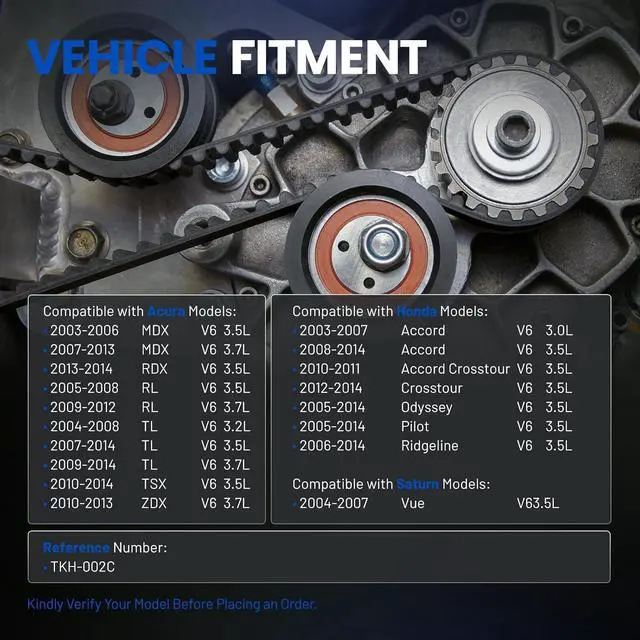 Alt view image 2 of 7 - TKH-002C Engine Timing Belt Kit with Water Pump Compatible with Acura MDX RDX RL TL TSX ZDX, Compatible with Honda Accord Odyssey Pilot Ridgeline,fit for Saturn Vue