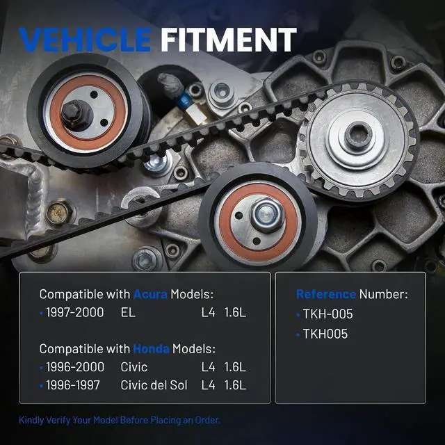 Alt view image 2 of 7 - TKH005 Engine Timing Belt Kit with Water Pump Compatible with Acura EL 1997-2000, Compatible with Honda Civic 1996-2000, Civic del Sol 1996-1997