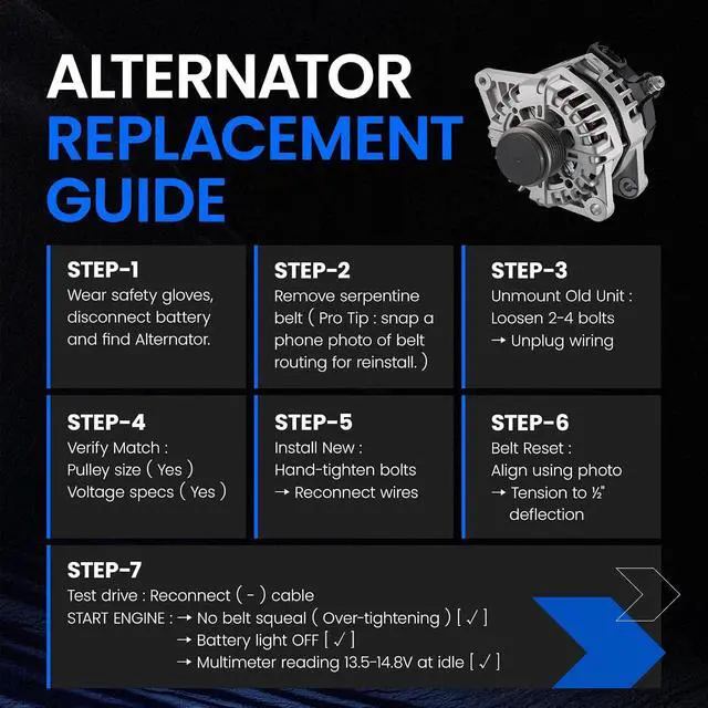 Alt view image 5 of 7 - 21153 Alternator for Hyundai Elantra 20172020 1.6L L4, 130A | For Elantra GT, Kona, Sonata, Tucson, Veloster, Kia Forte, Optima, Soul, 12V, Clockwise Rotation, 6Groove