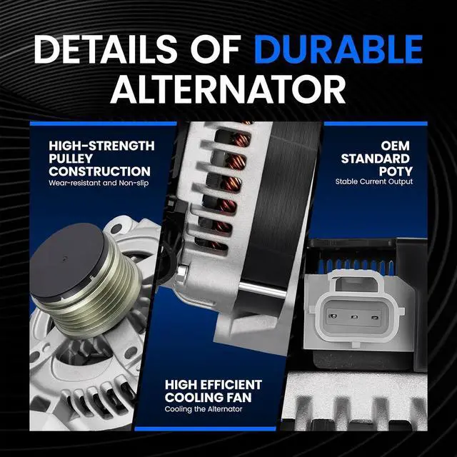 Alt view image 4 of 7 - 11054 Alternator for Volvo S40 2005 2.4L L5, 150A | For Volvo S40 2005-2006, V50 2005-2006, C70 2006, 12V, Clockwise Rotation, 5-Groove, Internal Fan, Internal Regulator