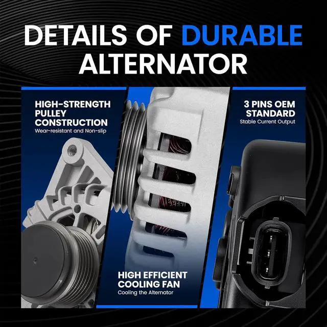 Alt view image 3 of 7 - 21153 Alternator for Hyundai Elantra 20172020 1.6L L4, 130A | For Elantra GT, Kona, Sonata, Tucson, Veloster, Kia Forte, Optima, Soul, 12V, Clockwise Rotation, 6Groove