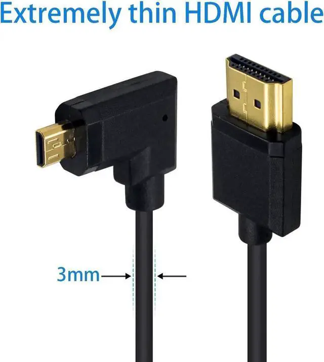 Alt view image 3 of 7 - Micro HDMI to Standard HDMI Cable Micro HDMI to HDMI Adapter Cable Extreme Thin Right Angled Micro HDMI Male to HDMI Male Cable for 1080P 4K UltraHD 3D Ethernet (6 inch/ 15cm)