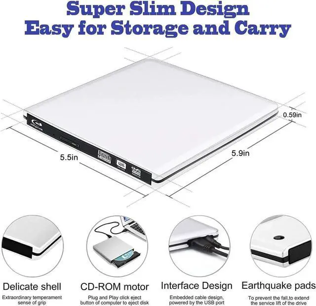 Alt view image 4 of 7 - USB 3.0/USB-C External Blu-Ray DVD/BD/CD Drive, Portable Ultra-Thin 3D Blu-ray Player/Writer/Burner for The MacBook Pro Air, Apple Mac and So On Various Brand Computer Desktop, Laptop, Silver