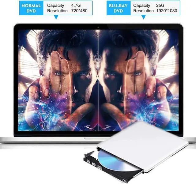 Alt view image 5 of 7 - USB 3.0/USB-C External Blu-Ray DVD/BD/CD Drive, Portable Ultra-Thin 3D Blu-ray Player/Writer/Burner for The MacBook Pro Air, Apple Mac and So On Various Brand Computer Desktop, Laptop, Silver