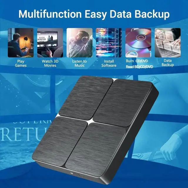 Alt view image 5 of 7 - External Bluray DVD Drive, USB 3.0 and Type-C Portable CD/DVD Drive 3D Blu-ray External DVD Drive Slim Optical External Blu-ray Player Compatible for Windows XP/7/8/10/11 MacOS Laptop,Desktop PC