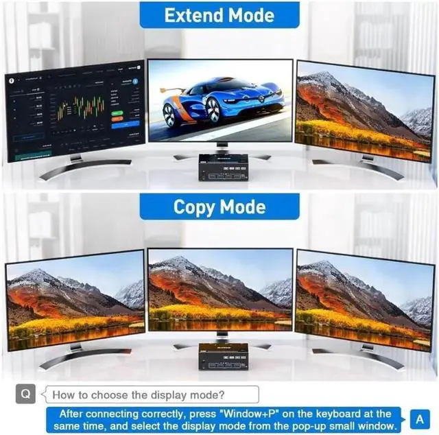 Alt view image 4 of 6 - Triple Monitors KVM Switch 2 Displayport + HDMI USB 3.0 KVM Switch 8K@60Hz,4K@144Hz 3 Monitors 2 Computers KVM with 4 USB 3.0 Ports Included KVM Cables,HDMI 8K@60Hz/4K@60Hz,DP 8K@30Hz/4K@144Hz