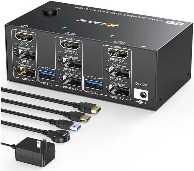 Alt view image 2 of 6 - Triple Monitors KVM Switch 2 Displayport + HDMI USB 3.0 KVM Switch 8K@60Hz,4K@144Hz 3 Monitors 2 Computers KVM with 4 USB 3.0 Ports Included KVM Cables,HDMI 8K@60Hz/4K@60Hz,DP 8K@30Hz/4K@144Hz