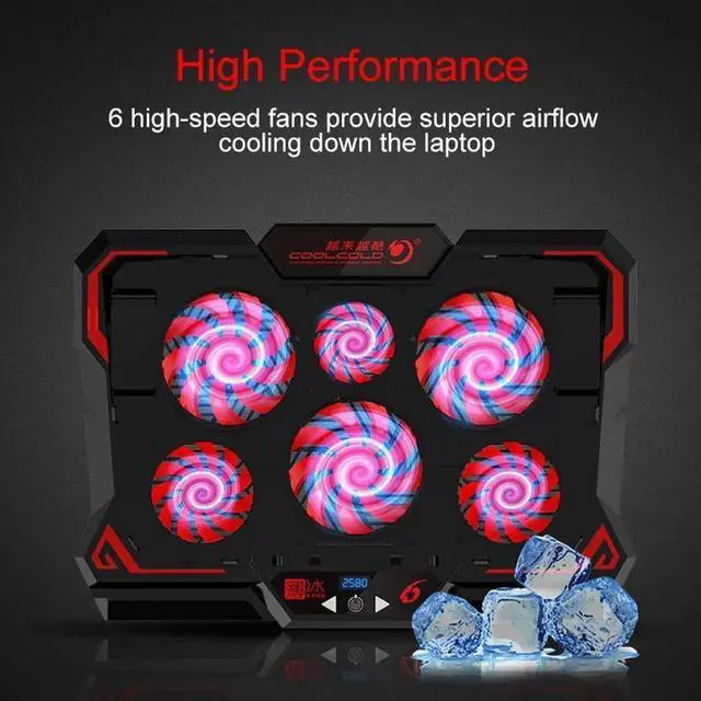 Alt view image 7 of 7 - Gaming Laptop Cooler Notebook Cooling Pad 6 Silent Red LED Fans Powerful Air Flow Portable Adjustable Laptop Stand 2600RPM Laptop Cooling Pad