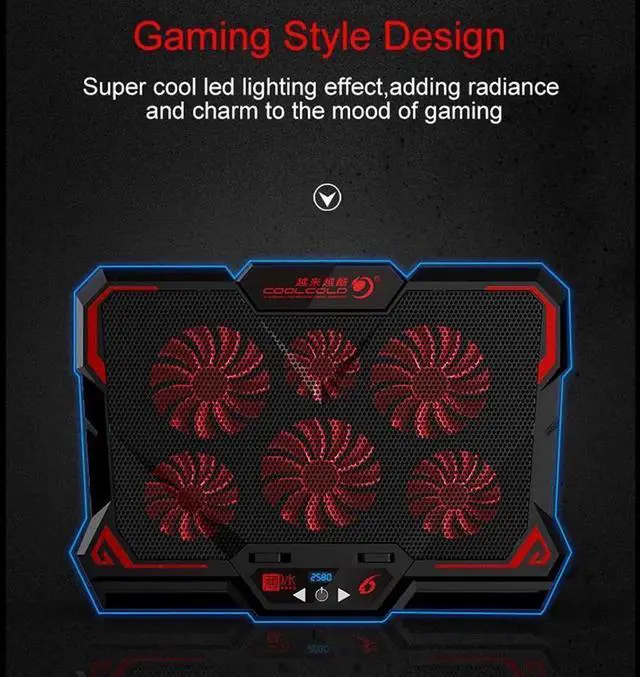 Alt view image 4 of 7 - Gaming Laptop Cooler Notebook Cooling Pad 6 Silent Red LED Fans Powerful Air Flow Portable Adjustable Laptop Stand 2600RPM Laptop Cooling Pad
