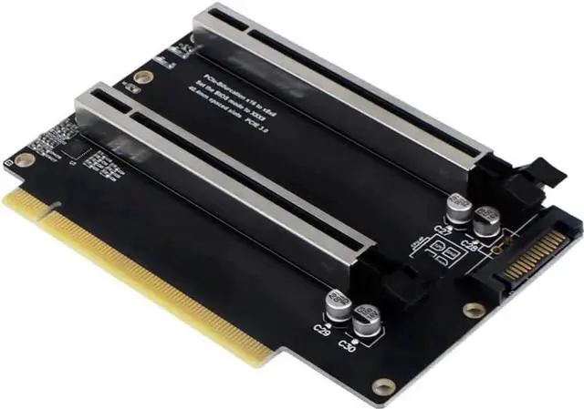 Alt view image 3 of 5 - PCI-E 4.0 x16 1 to 2 Expansion Card Gen4 Split Card PCIe-Bifurcation x16 to x8x8 with 20mm Spaced Slots CPU4P Power Supply Port (with 4Pin Cable Higher)