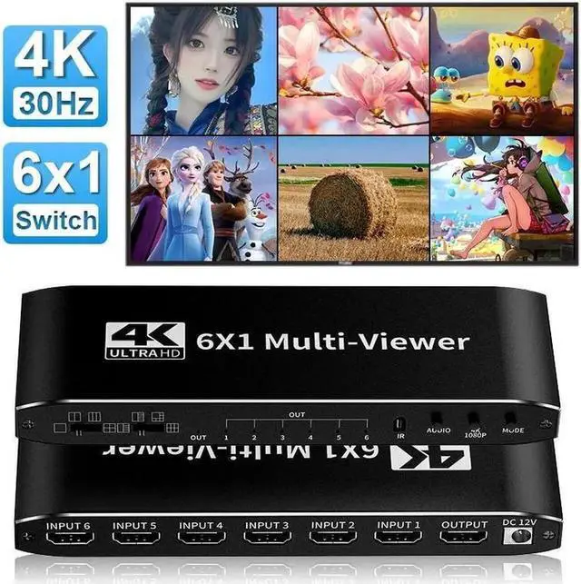 Main image of 4K HDMI Multi-Viewer Switch 6 in 1 Out, HDMI Multi-Switcher for Seamless Switch 6x1/ 5x1/ 4x1/ 3x1/ 2x1, HDMI Multiviewer Support Dual Screen, 8 Viewing Modes, 4k x 2k, 1080P