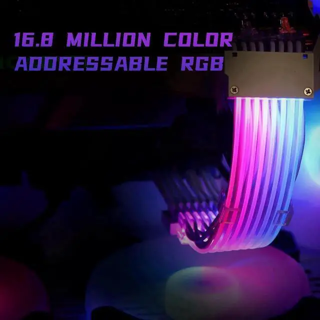 Alt view image 2 of 6 - RGB PSU Cables,ARGB Motherboard Power Supply Cable,24 Pin+2 * 8 Pin Sleeved Cable Extension Set,5V 3Pin Synchronized,Customed White PC Chassis(White Connector Strip Style)