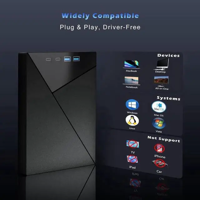Alt view image 7 of 7 - 7 in 1 External Blu Ray Drive, 4K Blu Ray Burner with USB 3.0 Type-C Portable Blu Ray Drive, CD DVD Burner 3D BD Player with SD/TF Ports, 4K Optical Drive Compatible with Windows, Linux, MacOS