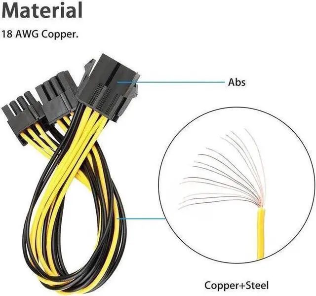Alt view image 2 of 4 - 10-Pack PCI-E 8Pin to 2X 8 Pin (6+2) Power Splitter Cable for PCIE PCI Express Image Card Y - Splitter Extension Cable 18AWG(40cm/15.74")