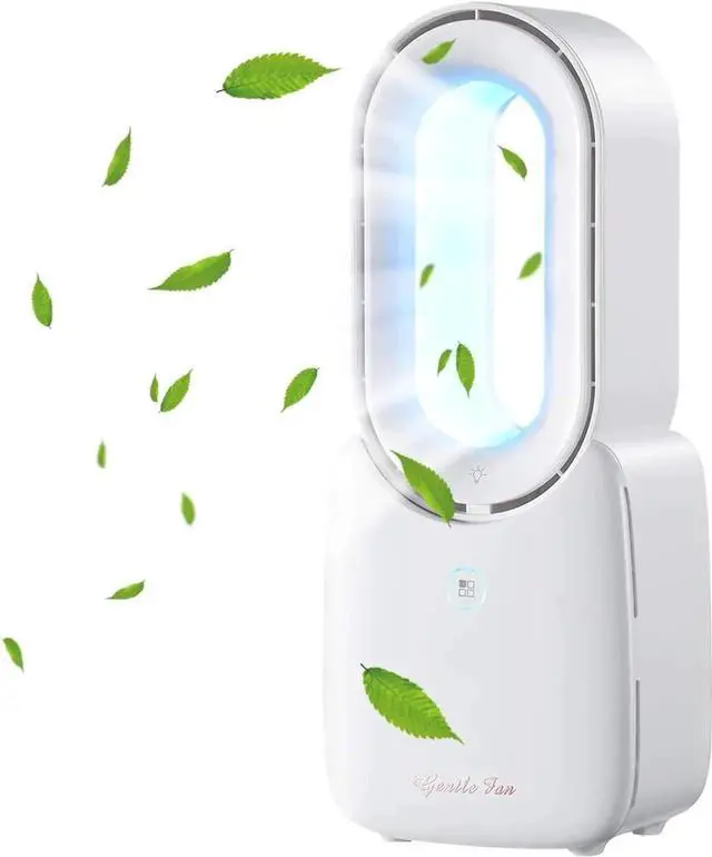 Main image of Table Fan with LED Lights, Bladeless Cooling Fan with 4 Speeds( Included 1 Natural Wind)+5 Decorative Gradient Lights, Leafless Design Fan Portable Fan Rechargeable USB Desk Fan for Home & Office