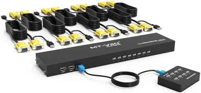 Main image of KVM Switch 8 Port KVM Switch VGA USB+8 Cables 2 in1 & Wired Extended Selector, MT-VIKI 8x1 Rackmount KVM VGA Switch