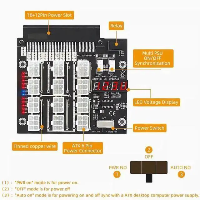 Alt view image 2 of 5 - FOR DE-LL Upgraded ATX power tap board adapter 12-port power adapter with synchronous and running lights
