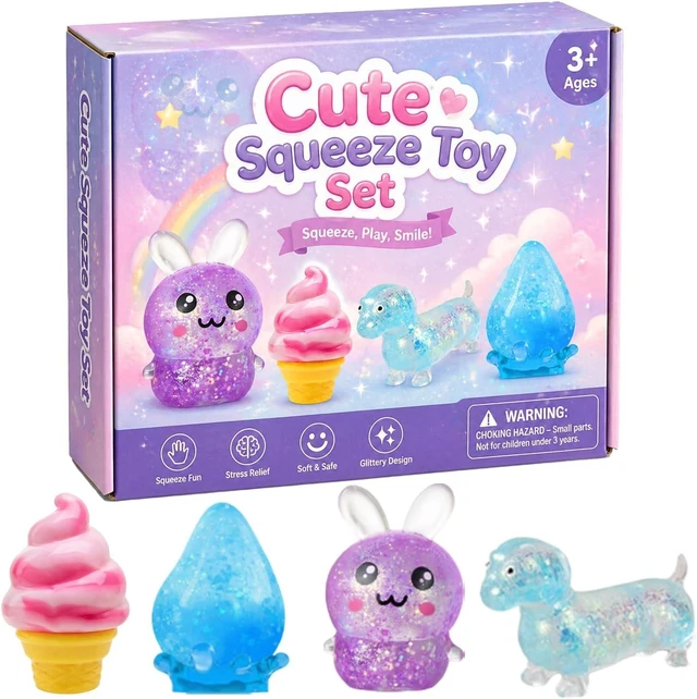 Main image of 4Pc Cute Glitter Squishy Squeeze Toy Set Kawaii Soft Stress Relief Fidget
Bunny Ice Cream Dinosaur Glitter Squishies Slow Rising Sensory Toys Calming Anxiety Relief Cute Gift for Adults Desk Decor