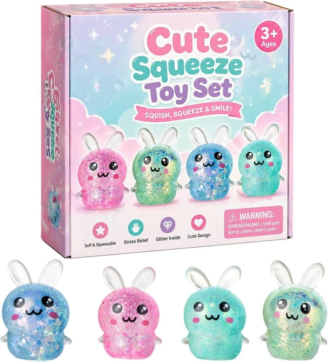 Main image of 4 Pack Glitter Bunny Squishy Toy Cute Kawaii Soft Stress Relief Squeeze Set
Sparkly Rabbit Fidget Sensory Slow Rising Calming Anxiety Relief Desk Decor Cute Novelty Gift for Adults