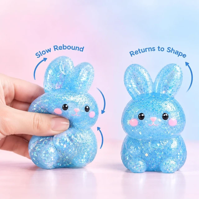Alt view image 3 of 6 - 4 Pack Glitter Bunny Squishy Toy Cute Kawaii Soft Stress Relief Squeeze Set
Sparkly Rabbit Fidget Sensory Slow Rising Calming Anxiety Relief Desk Decor Cute Novelty Gift for Adults