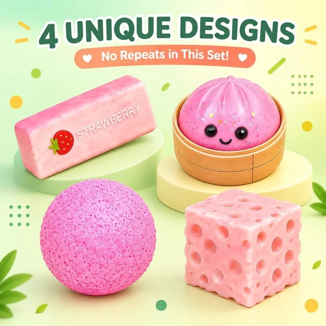 Alt view image 2 of 7 - 4 Pack Squishy Toys, Slow Rising Taba Squishy Stress Relief Fidget Pack
Soft kawaii malt sugar gel squishies, BPA free slow rising squeeze sensory toys for teens adults, desk decor party favors