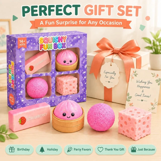 Alt view image 7 of 7 - 4 Pack Squishy Toys, Slow Rising Taba Squishy Stress Relief Fidget Pack
Soft kawaii malt sugar gel squishies, BPA free slow rising squeeze sensory toys for teens adults, desk decor party favors