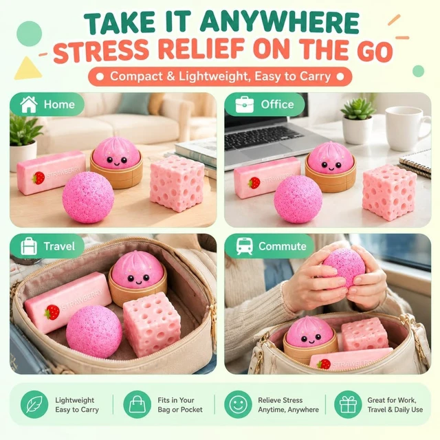 Alt view image 5 of 7 - 4 Pack Squishy Toys, Slow Rising Taba Squishy Stress Relief Fidget Pack
Soft kawaii malt sugar gel squishies, BPA free slow rising squeeze sensory toys for teens adults, desk decor party favors