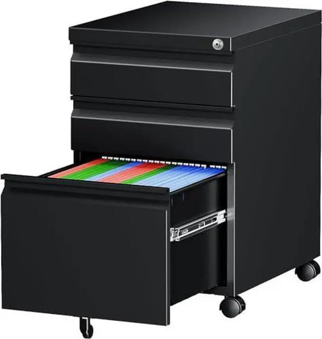 Main image of 3 Drawer Mobile File Cabinet with Lock, Under Desk Metal Rolling Filing Cabinets for Home Office Organizer Letters/Legal/A4 (Black- Requires Installation) (Black)