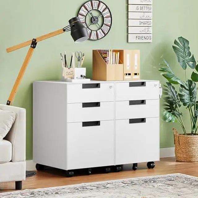 Alt view image 2 of 7 - 3 Drawer Mobile File Cabinet with Lock,Under Desk Metal Small Filing Cabinets for Home Office Organizer Letters/Legal/A4(Fully Assembled Except Wheels-White)