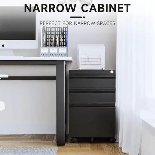 Alt view image 4 of 7 - 3 Drawer Mobile File Cabinet with Lock, Under Desk Metal Rolling Filing Cabinets for Home Office Organizer Letters/Legal/A4 (Black- Requires Installation) (Black)