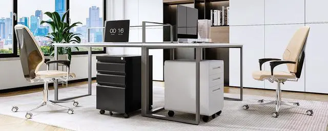 Alt view image 7 of 7 - 3 Drawer Mobile File Cabinet with Lock, Under Desk Metal Rolling Filing Cabinets for Home Office Organizer Letters/Legal/A4 (Black- Requires Installation) (Black)