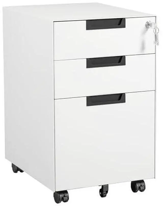 Main image of 3 Drawer Mobile File Cabinet with Lock,Under Desk Metal Small Filing Cabinets for Home Office Organizer Letters/Legal/A4(Fully Assembled Except Wheels-White)