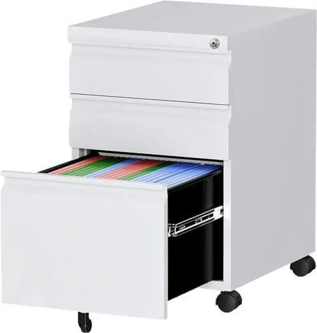 Main image of 3 Drawer Mobile File Cabinet with Lock, Under Desk Metal Rolling Filing Cabinets for Home Office Organizer Letters/Legal/A4 (White- Requires Installation) (White)