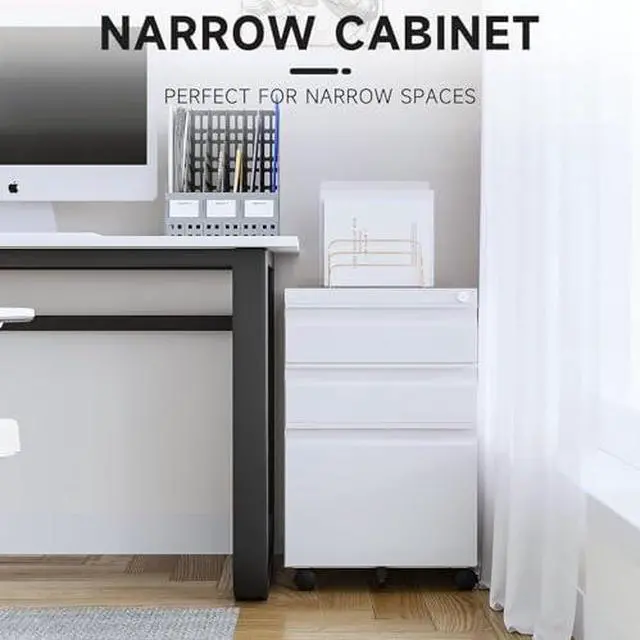 Alt view image 4 of 7 - 3 Drawer Mobile File Cabinet with Lock, Under Desk Metal Rolling Filing Cabinets for Home Office Organizer Letters/Legal/A4 (White- Requires Installation) (White)