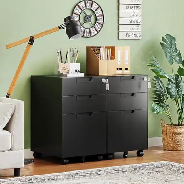 Alt view image 2 of 7 - 3 Drawer Mobile File Cabinet with Lock,Under Desk Metal Small Filing Cabinets for Home Office Organizer Letters/Legal/A4(Fully Assembled Except Wheels-Black)