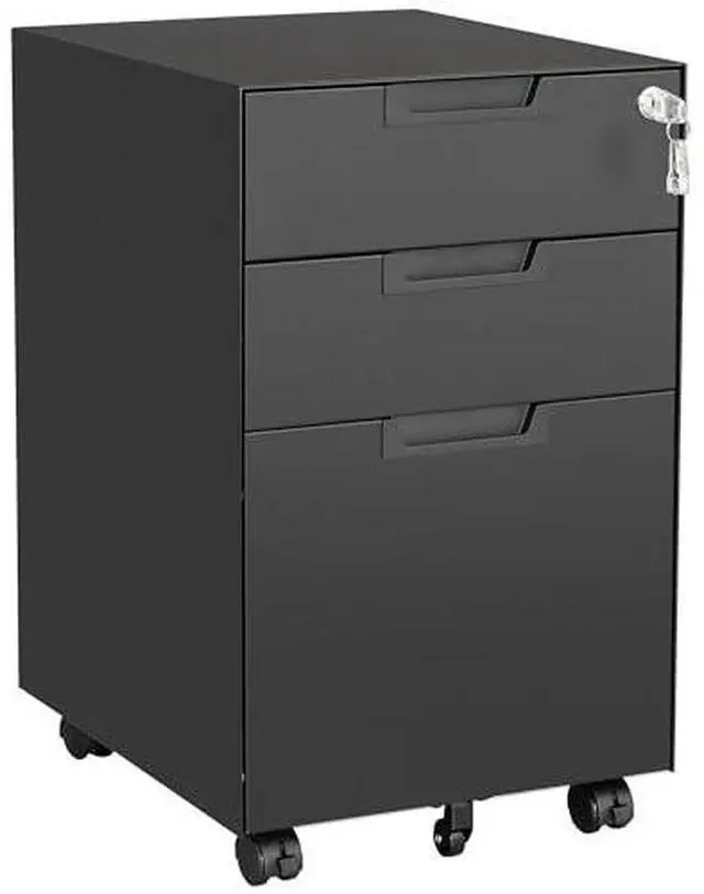 Main image of 3 Drawer Mobile File Cabinet with Lock,Under Desk Metal Small Filing Cabinets for Home Office Organizer Letters/Legal/A4(Fully Assembled Except Wheels-Black)