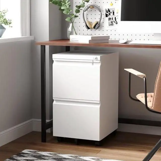 Alt view image 2 of 7 - 2 Drawer Mobile File Cabinet with Lock,Under Desk Metal Filing Cabinets for Home Office Organizer Letters/Legal/A4(Fully Assembled-White)