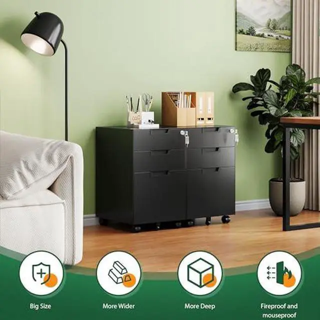 Alt view image 7 of 7 - 3 Drawer Mobile File Cabinet with Lock,Under Desk Metal Small Filing Cabinets for Home Office Organizer Letters/Legal/A4(Fully Assembled Except Wheels-Black)