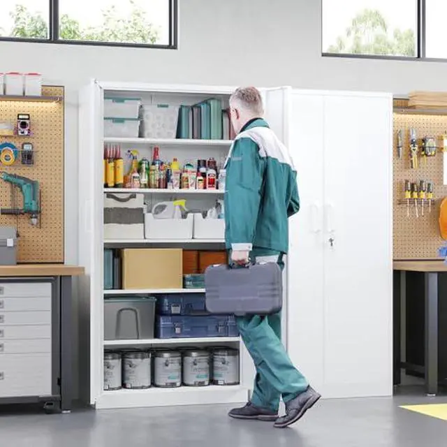 Alt view image 2 of 7 - Metal Storage Cabinet with Lock Door Adjustable Shelf,72" Steel Lockers for Office, Home,School,Kitchen,Garage Tool Utility Cabinet (2 Door-White)