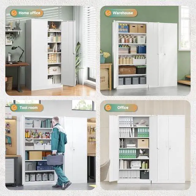 Alt view image 6 of 7 - Metal Storage Cabinet with Lock Door Adjustable Shelf,72" Steel Lockers for Office, Home,School,Kitchen,Garage Tool Utility Cabinet (2 Door-White)
