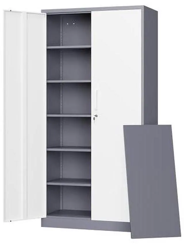 Main image of Metal Storage Cabinet with Lock Door, 71" Adjustable Shelf Steel Lockers for Office, Home,School,Garage Utility Tool Cabinet (2 Door-White&Gray)
