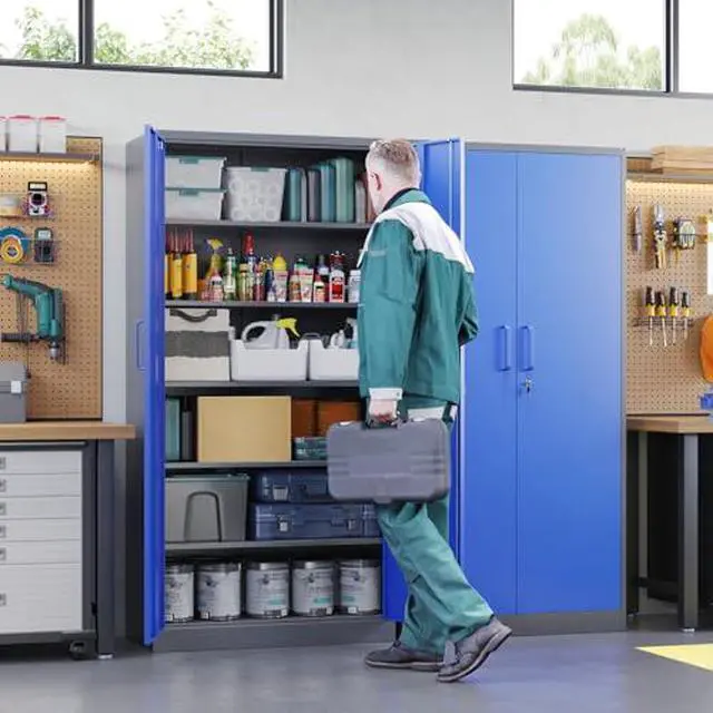 Alt view image 2 of 6 - Metal Garage Storage Cabinets with Lock Door and Adjustable Shelves, Steel Tool Cabinets for Home,Office,Warehouse Organisieren (Blue Gray)