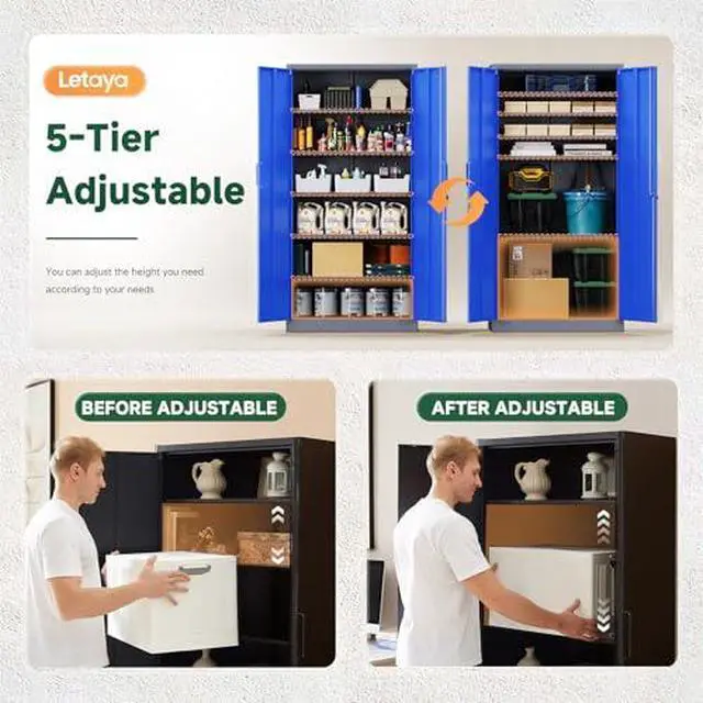 Alt view image 4 of 6 - Metal Garage Storage Cabinets with Lock Door and Adjustable Shelves, Steel Tool Cabinets for Home,Office,Warehouse Organisieren (Blue Gray)