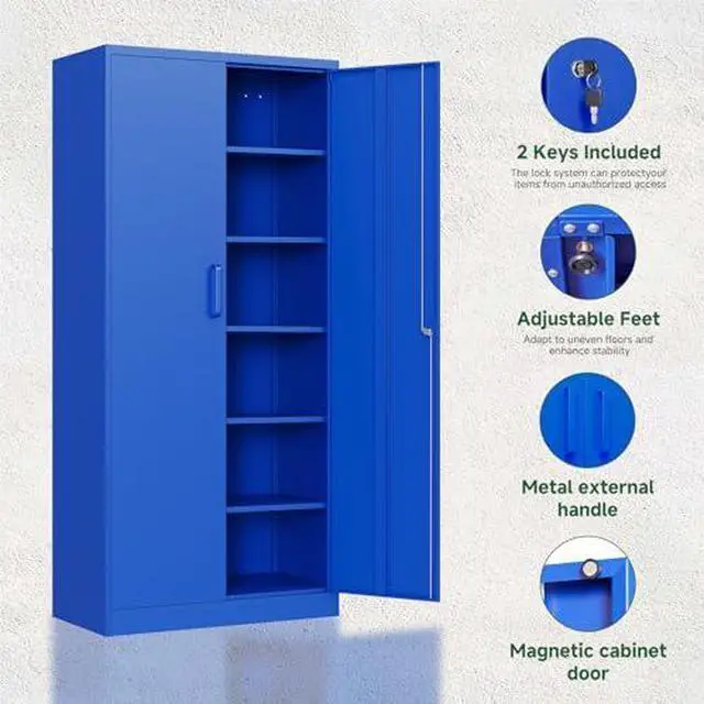 Alt view image 4 of 7 - Metal Garage Storage Cabinets with Lock Door and Adjustable Shelves, Steel Tool Cabinets for Home,Office,Warehouse Organisieren (Blue)