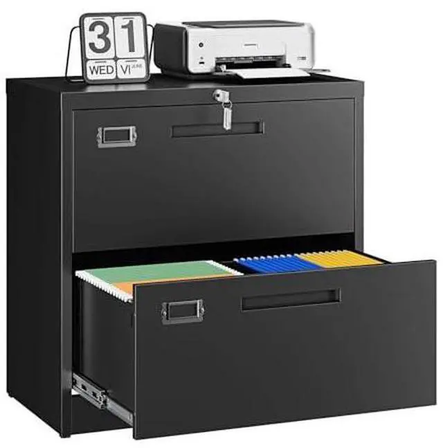 Main image of 2 Drawer File Cabinets with Lock,Metal Lateral Filing Storage Cabinet Printer Stand,Black Steel Home Office Cabinet for Hanging Files Letter/Legal/A4 Size (Black, H27.95×W28.35×D15.74)