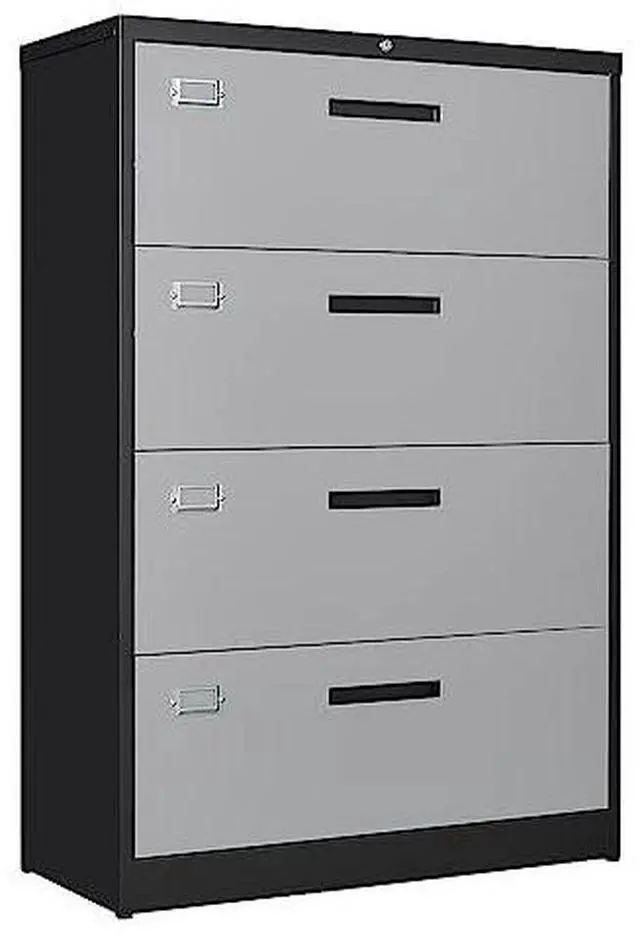 Main image of 4 Drawer Lateral Metal Filing Cabinet with Lock-File Cabines-Organization Storage Cabinets for Home Office-Hanging Letter/Legal/F4/A4 Size (4 Drawer-Grey Black)
